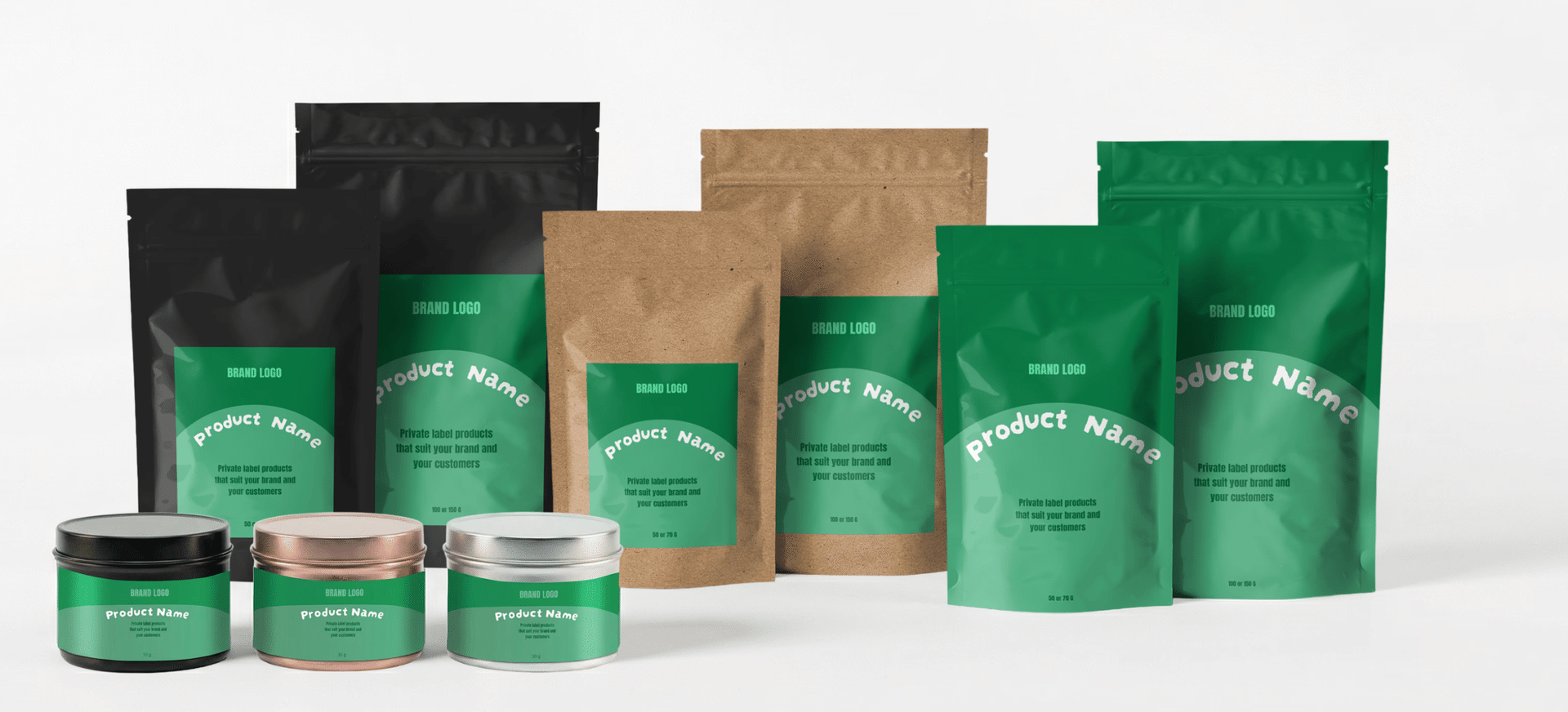 Private label packaging lineup by Allreasons